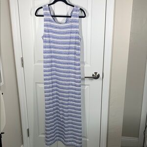 T by Talbots blue and white striped maxi dress with tie back detail size LP